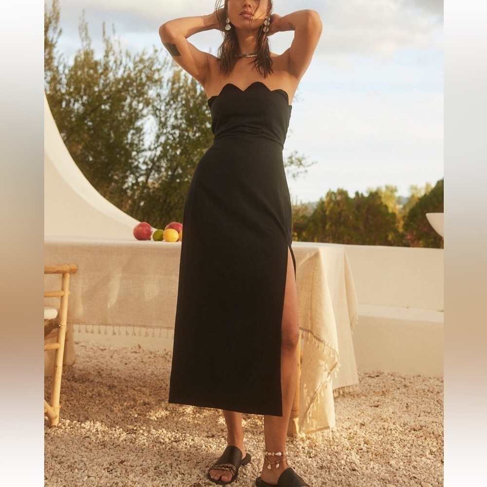 Free people Free-est Lucille scallop tube midi Dress in black NWT Medium